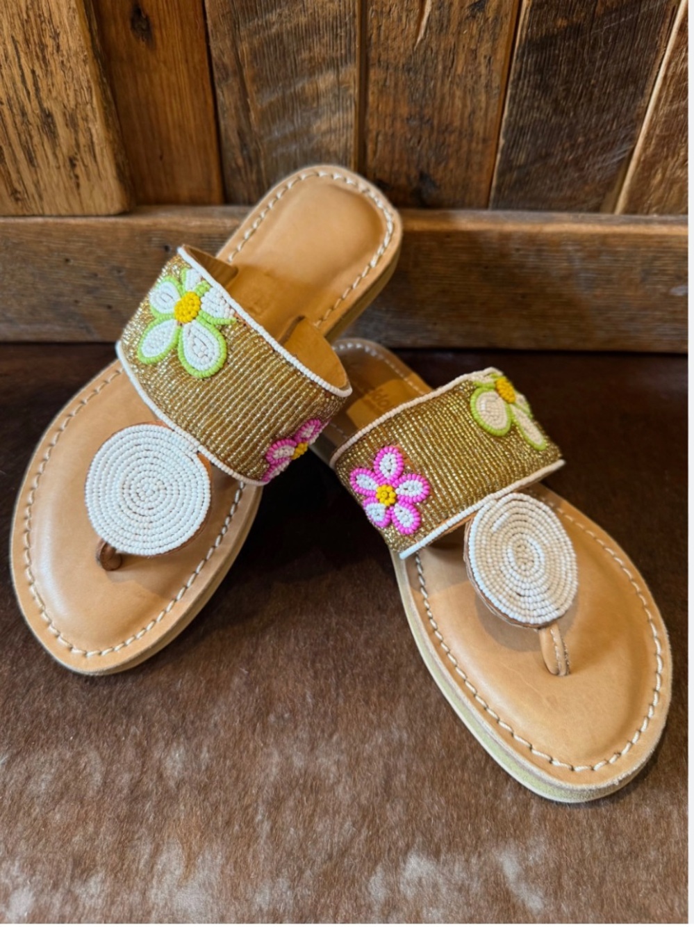 LaidbackLondon sandals handmade leather Beaded Flower Medallion  size‎ 6 EU 36
